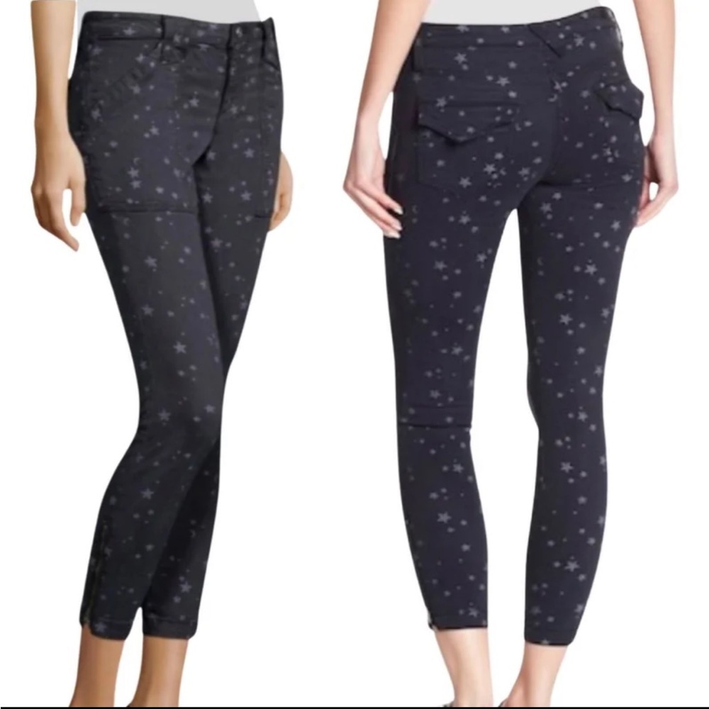 JOIE Park Skinny C Star Print Low-Rise Jeans Caviar Gray Size 25